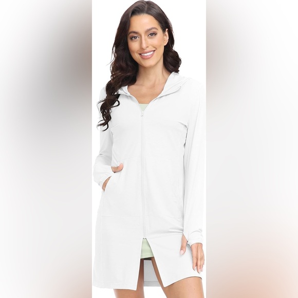 Solbari Tops - Solbari UPF50+ White Viscose Bamboo Hooded Long Jacket